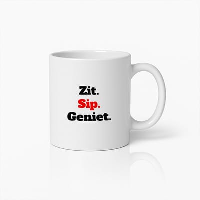 Motiverende Koffiemok – Zit Sip Geniet – Leuk Cadeau voor Koffie- en Theeliefhebbers