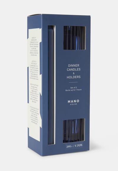 Cadeauset met 2 Dinner blauw kaarsen en kandelaars