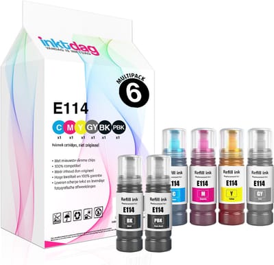 INKTDAG Compatibele Inktflessen voor Epson 114 inkt (6-Kleuren Multipack) voor Epson EcoTank ET-8500 Epson EcoTank ET-8550