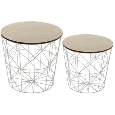 Jeu de 2 tables - VERSA - Métal et bois MDF - Blanc - Contemporain - Design - Aspect bois