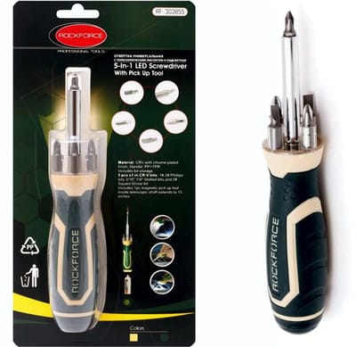 Rockforce - Universele Schroevendraaier - 5-in-1 - Verlicht - Magnetisch
