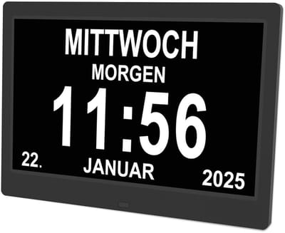 GELLDG Digitale klok - met datumweergave - digitale wandklok - groot scherm - elektronische kalender - 8 inch - klok voor senioren - zwart