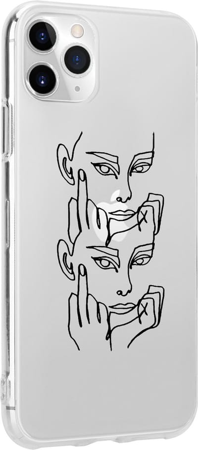ShieldCase Hoesje geschikt voor Apple iPhone 11 Pro hoesje met speels design - Gezicht met middelvinger - Transparante case met zwarte print