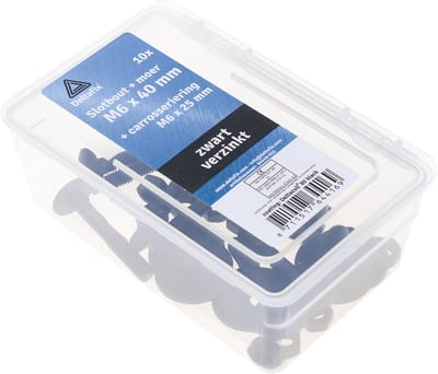 Deltafix slotbout M6 x 40 mm - zwart gecoat - verzinkt - met moer, ring en carrosseriering - 10 stuks