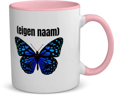 Akyol - blauwe vlinder met eigen naam koffiemok - theemok - roze - Vlinder - dieren liefhebber - iemand die houdt van vlinders - verjaardag - cadeau - kado - geschenk - 350 ML inhoud