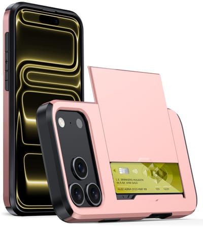 Hoesje Geschikt voor iPhone 17 Pro Hoesje Case Pashouder Hard Cover - Hoes Geschikt voor iPhone 17 Pro Hoesje Met Kaarthouder - Rosé goud