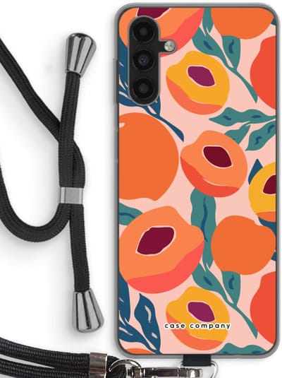 Case Company® - Hoesje met koord geschikt voor Samsung Galaxy A13 5G hoesje met Koord - Perzik - Telefoonhoesje met Zwart Koord - Bescherming aan alle Kanten en Over de Schermrand