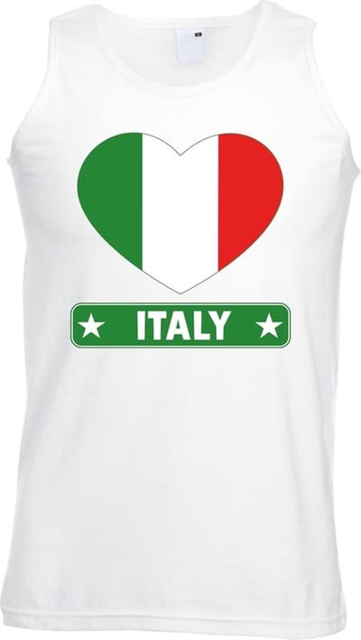 Italie singlet shirt/ tanktop met Italiaanse vlag in hart wit heren S