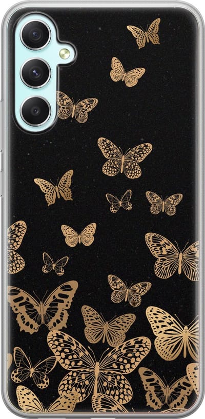 Leuke Telefoonhoesjes - Hoesje geschikt voor Samsung Galaxy A34 - Vlinders - Soft case - TPU - Print / Illustratie - Zwart