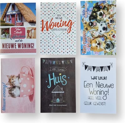 Cards& Crafts 6 Luxe Verhuizing wenskaarten Set - Nieuwe Woning - 17x12cm - Gevouwen kaart met envelop