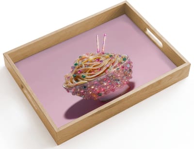 Dienblad hout 40x30 cm - Schootdienblad - Noodles - Edelstenen - Stokjes - Roze - Borrelplank rechthoek - Plateau dienbladen