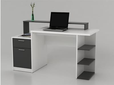 Vente-unique Bureau met opbergruimtes ZACHARIE - Wit en grijs