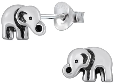 Joy|S - Zilveren olifantje oorbellen - 6 x 8 mm - geoxideerd