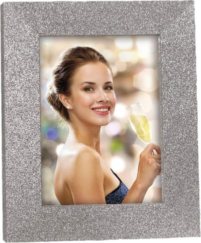 Houten fotolijstje zilver met glitters 18 x 23 cm geschikt voor een foto van 13 x 18 cm