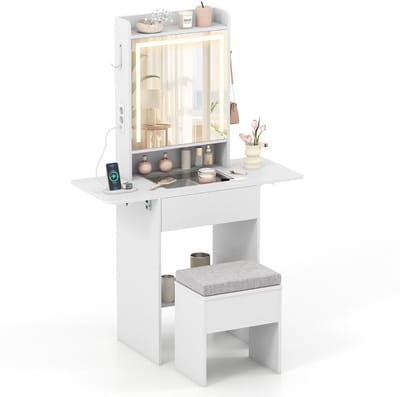 Kaptafel met spiegel en verlichting - Make up tafel - Make up - Toilettafel - Met lades - Kaptafels - Met kast - Wit