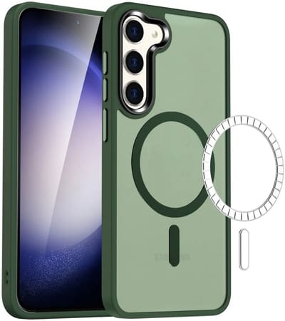 Hoesje Geschikt voor Samsung Galaxy S23 Plus - Compatibel met MagSafe - Matte Beschermhoes - Back Cover met Magneet - Geschikt voor Draadloos Opladen met Magnetische Ring - Donkergroen