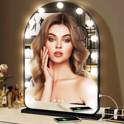 Make-up Spiegel - Hollywood Spiegel - Dagelijkse Make-up - 15 Dimbaar Lampen - Tafelblad Wandmodel - Zwart