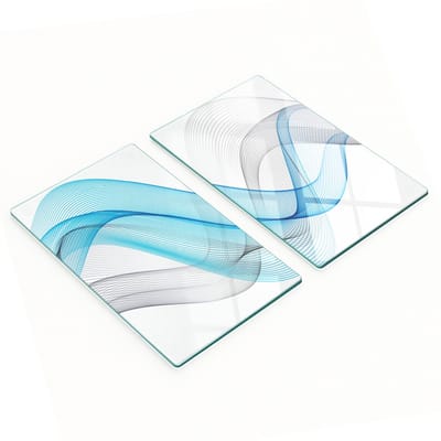 Decoratieve glazen snij- en serveerplanken met blauwe golfprint, 2x30x52 cm