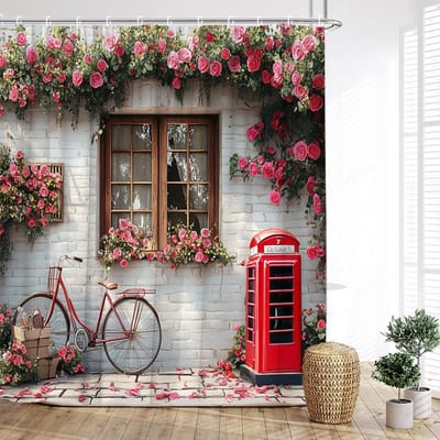 Vintage Italiaans Straat Douchegordijn Boog Architectuur Bloemen Plant Landschap Stof Huis Badkamer Decor Badgordijnen Met Haken 180x200cm-70x78in