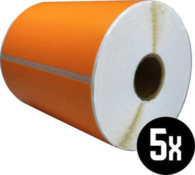 DULA Compatible Zebra Labels 102x152mm - 300 etiketten per rol - kern 25mm - Oranje - Permanent - 5 rollen