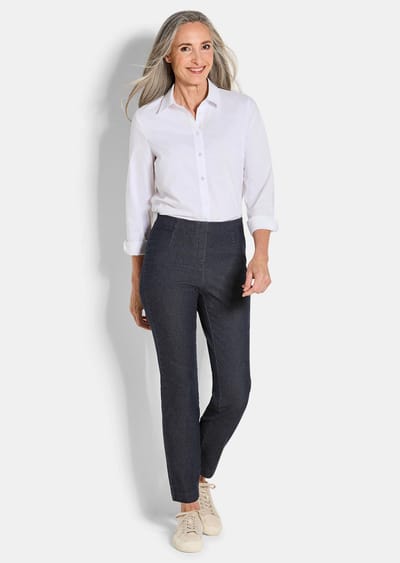 Bengaline broek LOUISA in denimlook - marine - Gr. 19 van Goldner Fashion
