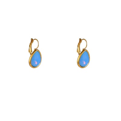 Go Dutch Label Oorhangers French Hook - Big Drop Stone Blue