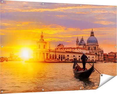 Gards Tuinposter Gondel in Veneti� voor het Basiliek - 150x100 cm - Tuindoek - Tuindecoratie - Wanddecoratie buiten - Tuinschilderij