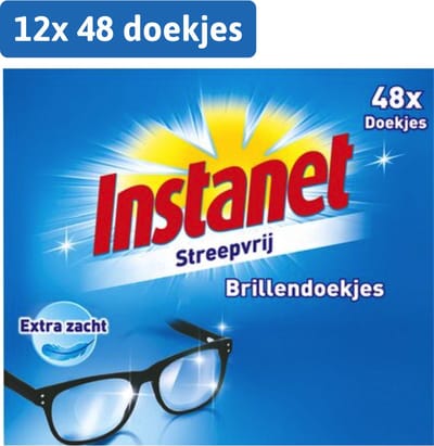 Instanet Brilpoetsdoekjes - 12 x 48 stuks - Voordeelverpakking - Brillendoekjes