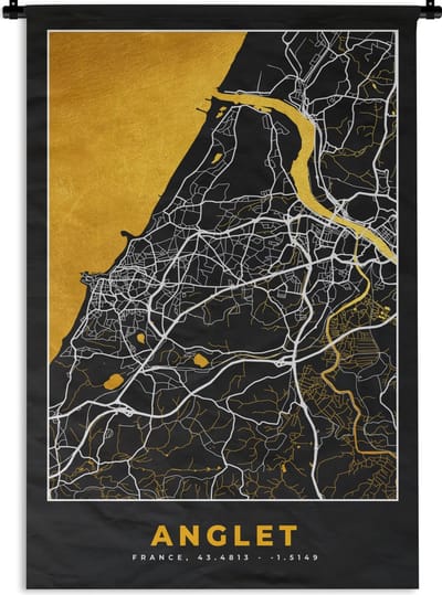 Wandkleed - Wanddoek - Frankrijk – Plattegrond – Kaart – Anglet – Stadskaart - 120x180 cm - Wandtapijt