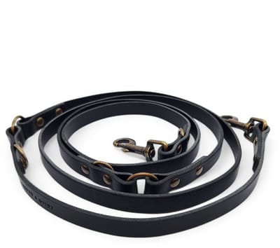 Cooper & Quint Switch Verstelbare Leren Hondenriem - Zwart - 1.5cm - Oud Messing
