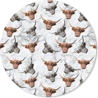 Muismat rond 20x20 cm - Mousepad Schotse hooglander - Koe - Marmer print - Ronde muismatten
