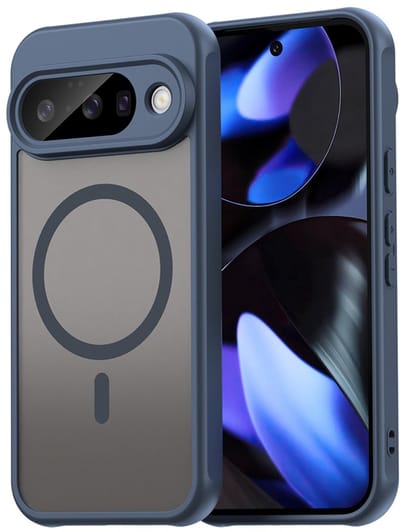 MobyDefend Hoesje - Geschikt voor Google Pixel 10 - Case Geschikt voor MagSafe - Mat Transparant Met Gekleurde Rand - Blauw