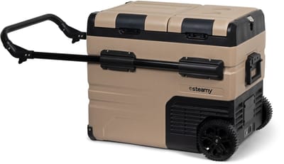 Steamy-E Dual Zone Roller Elektrische Compressor Koelbox Op Wielen - Dual Zone - 45 liter - 12V en 230V - voor auto en camping - Sandstone