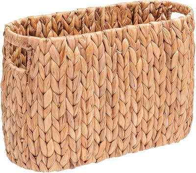 Toiletrollen Organizer - Natural Strooimand met Handvat - Opslag voor 6 Mega Rolletjes - Vrijstaande Kranten- Geel
