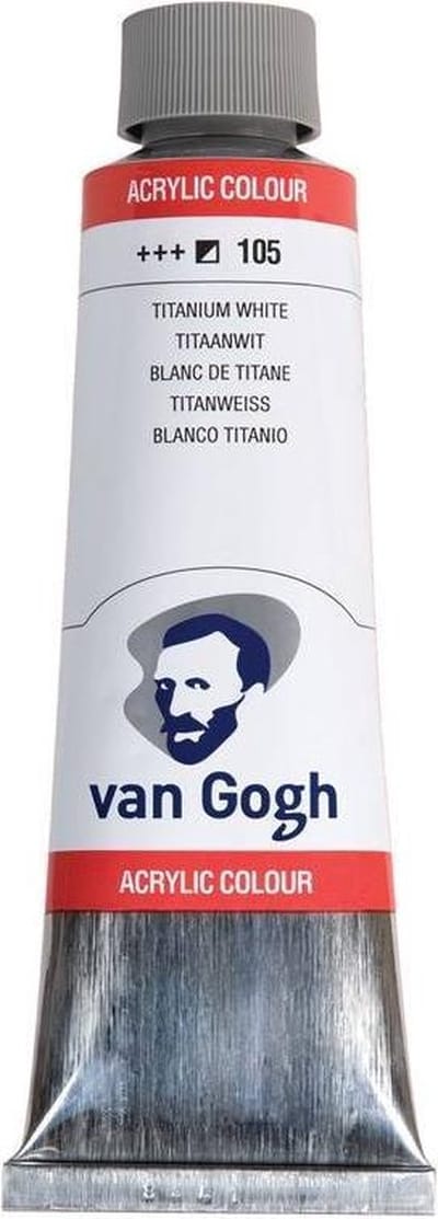 Van Gogh Acrylverf Wit - Acrylpaint - 105 Titaanwit - Acrylic Verf Paint - Acrylaatverf - Witte Hobbyverf - Watergedragen Verf - Sneldrogende Pigmentrijke Verf - 150ml