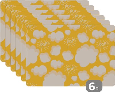 Placemat - Placemats kunststof - Popcorn - Quotes - Patronen - Pop - 45x30 cm - 6 stuks - Hittebestendig - Anti-Slip - Onderlegger - Afneembaar