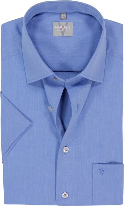 MARVELIS comfort fit overhemd - korte mouw - blauw - Strijkvrij - Boordmaat: 44