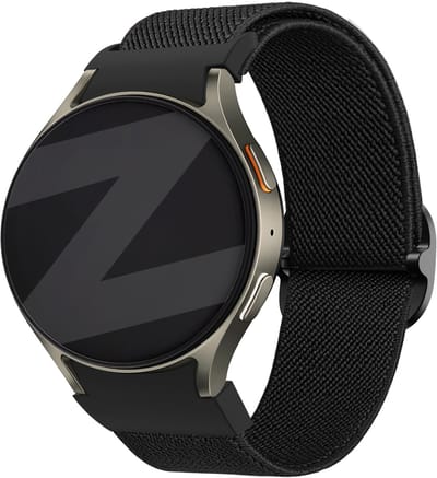 Bandz Elastisch nylon bandje 'Easy fit' - Geschikt voor Samsung Galaxy Watch 7 (40 & 44mm) / Galaxy Watch 6 Classic (43 & 47mm) / Galaxy Watch 5 (Pro) / Galaxy Watch 4 (Classic) / Galaxy Watch FE (zwart)