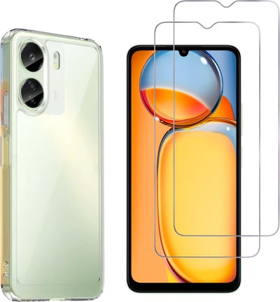 Hoesje Ultraslank geschikt voor Xiaomi Redmi 13c/Poco c65 backcover siliconen Transparant en 2 stuks ScreenProtector Gehard Glas