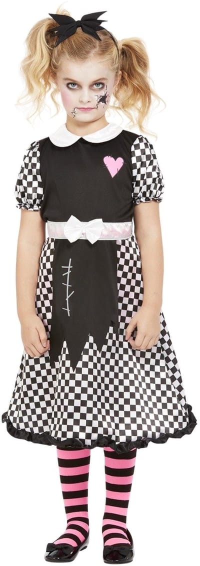 Smiffys - Broken Doll Kinder Kostuum - Kids tm 6 jaar - Zwart/Wit