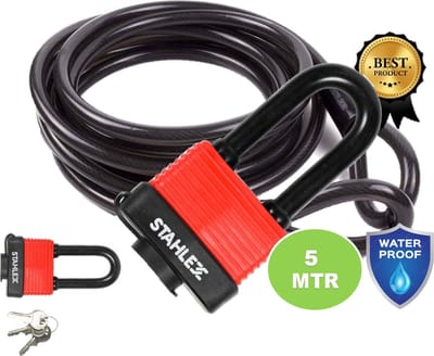 Kabelslot - Staalkabel dikke 12MM - 5 Meter - Met Lussen - Waterdicht hangslot 50 mm - 3 Sleutels - Bootslot - Tuinmeubelen of Terrasstoelen