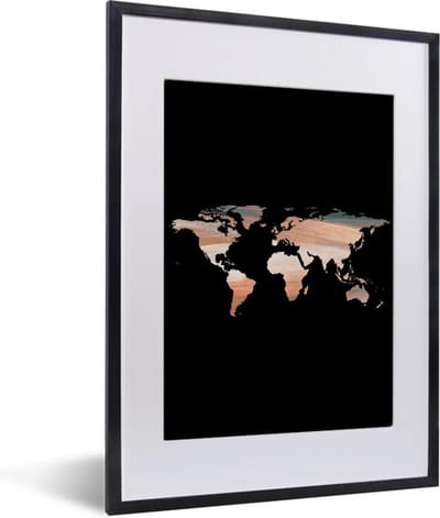 Poster in lijst - Fotolijst 30x40 cm - Posters - Wereldkaart - Verf - Zwart - Posterlijst zwart - Decoratie - Wanddecoratie woonkamer - Muurdecoratie slaapkamer