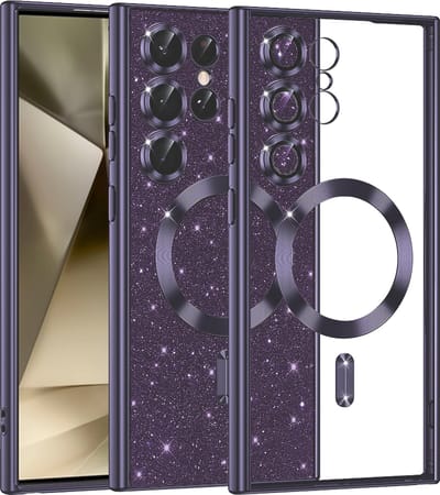 Hoesje geschikt voor Samsung Galaxy S24 Ultra - Techsuit Luxury Glitter Back Cover - Geschikt voor MagSafe - Donkerpaars