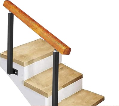 Trapleuning Buiten - Steun voor Trap - Veiligheid Buiten - Massief Hout Smeedijzer - Hoogte 95cm - Zwart