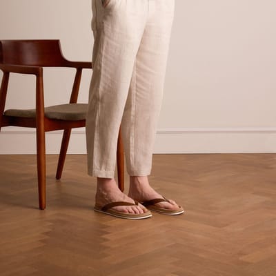 Manfield - Heren - Leren cognac slippers - Maat 42