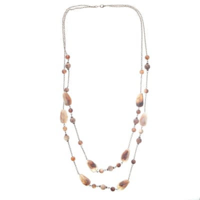 Behave - Ketting rosé goud kleur - 2 lagen bruine kralen - 85 cm