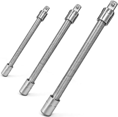 Flexibele Steeksleutel Verlengstukken Set van 3, 1/2", 3/8", 1/4" Aandrijving, Handgereedschap voor Moeiteloos Bereiken van Lastige Plekken