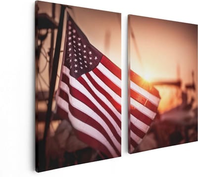 Artaza Canvas Schilderij Tweeluik Amerikaanse Vlag - Verenigde Staten - 80x60 - Foto Op Canvas - Canvas Print