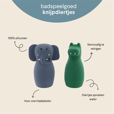 Trixie Knijpspeelgoed voor in bad â€“ Mrs. Elephant & Mr. Crocodile â€“ Siliconen Badspeelgoed â€“ Spuitfiguurtjes â€“ Vanaf 6 Maanden