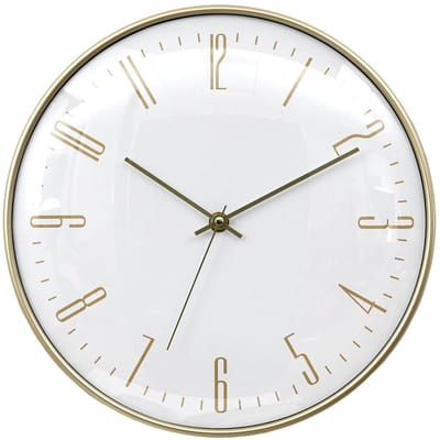 Home deco factory stille wandklok - goud/wit - D30 cm - kunststof